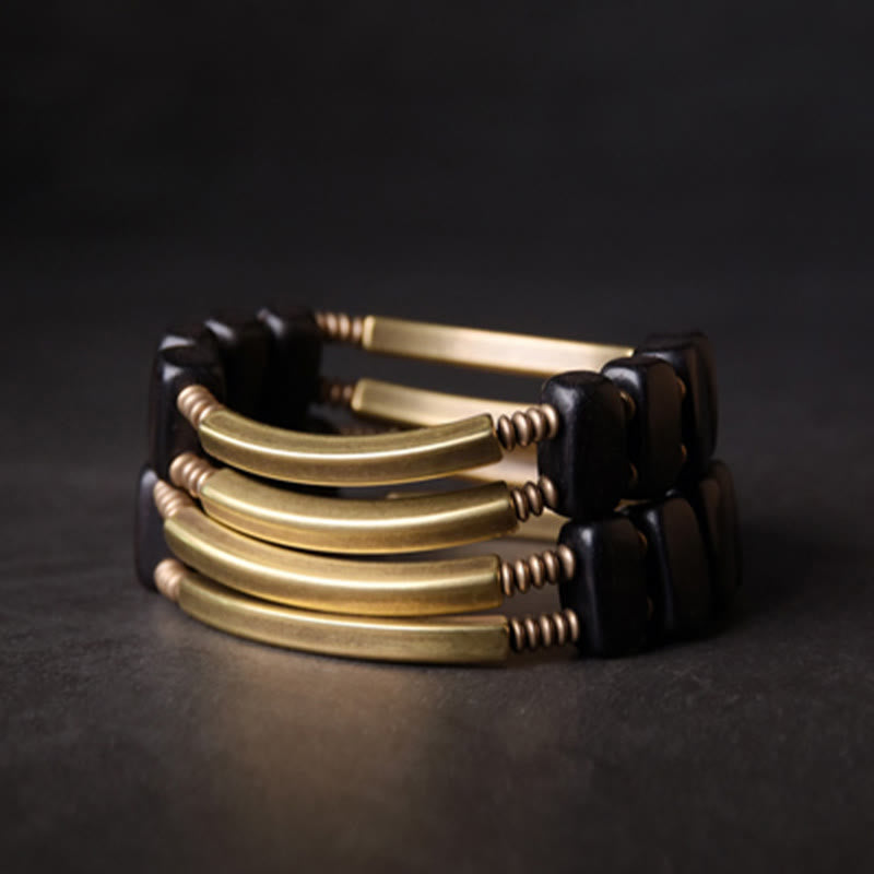 KarmaRipple's Tibetan Ebony Wood Bronze Balance Double Layer Bracelet p11