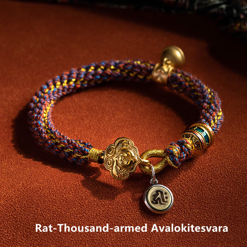 KarmaRipple's 925 Sterling Silver Chinese Zodiac Natal Buddha Om Mani Padme Hum Fortune Bell Woven String Bracelet p1