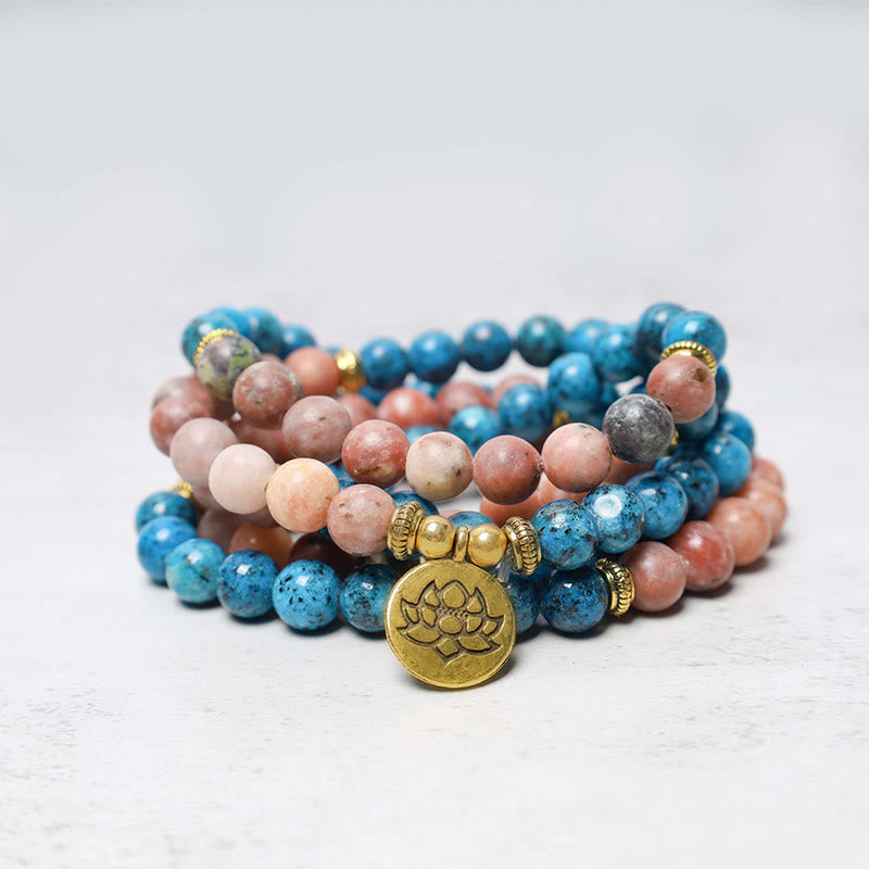KarmaRipple's 108 Mala Beadwork Apatite Red Stone Lotus Meditation Prayer Bead Bracelet p2
