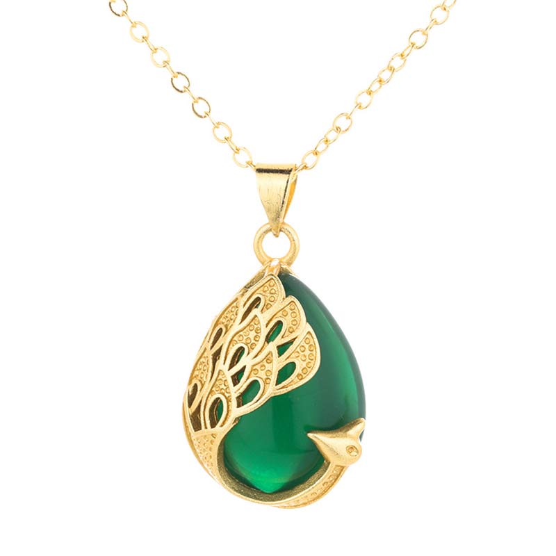 KarmaRipple's Pink Gemstone Green Chalcedony Peacock Bronze Soothing Love Pendant Necklace p6