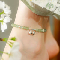 KarmaRipple's 925 Sterling Silver Authentic Hetian Jade Prosperity Bell Talisman Anklet