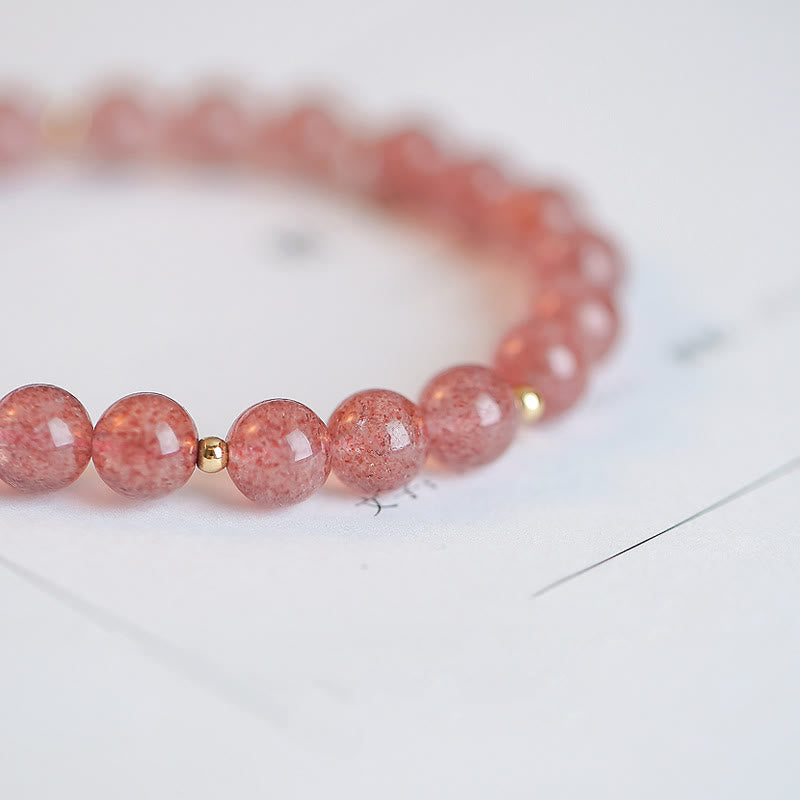 KarmaRipple's 14K Gold Plated Strawberry Quartz Fu Character Balancing Talisman Bracelet p8