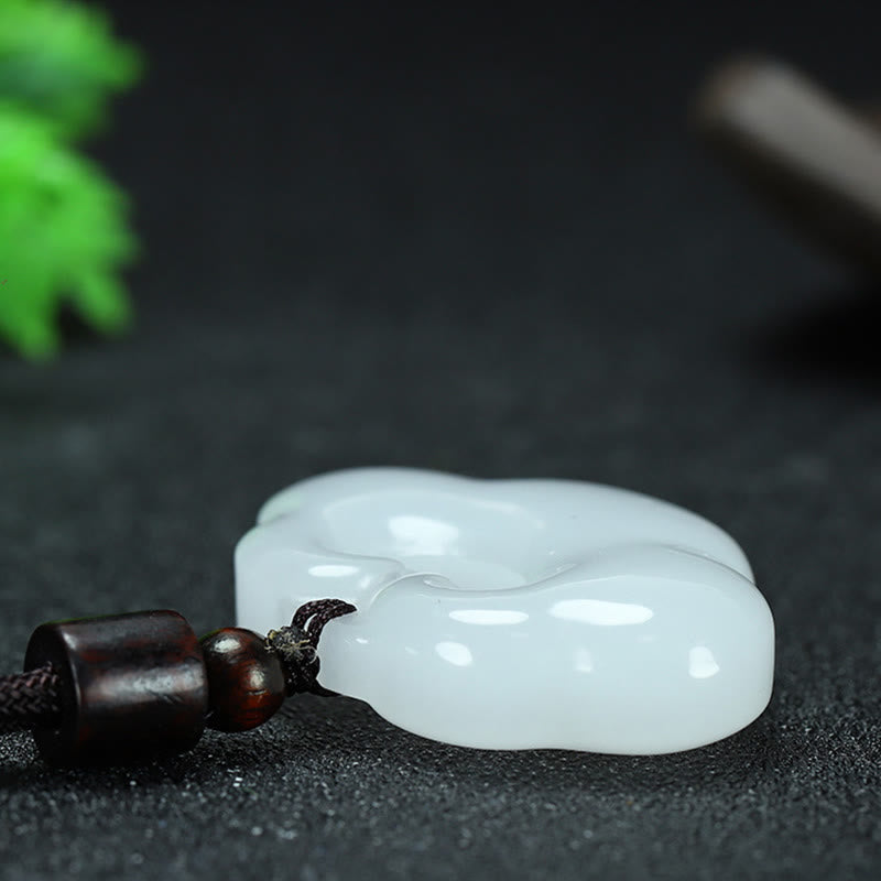 KarmaRipple's Tianshan Jade Golden Silk Jade Chinese Lock Talisman Abundance Pendant Necklace p14
