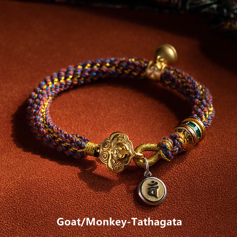 KarmaRipple's 925 Sterling Silver Chinese Zodiac Natal Buddha Om Mani Padme Hum Fortune Bell Woven String Bracelet p6