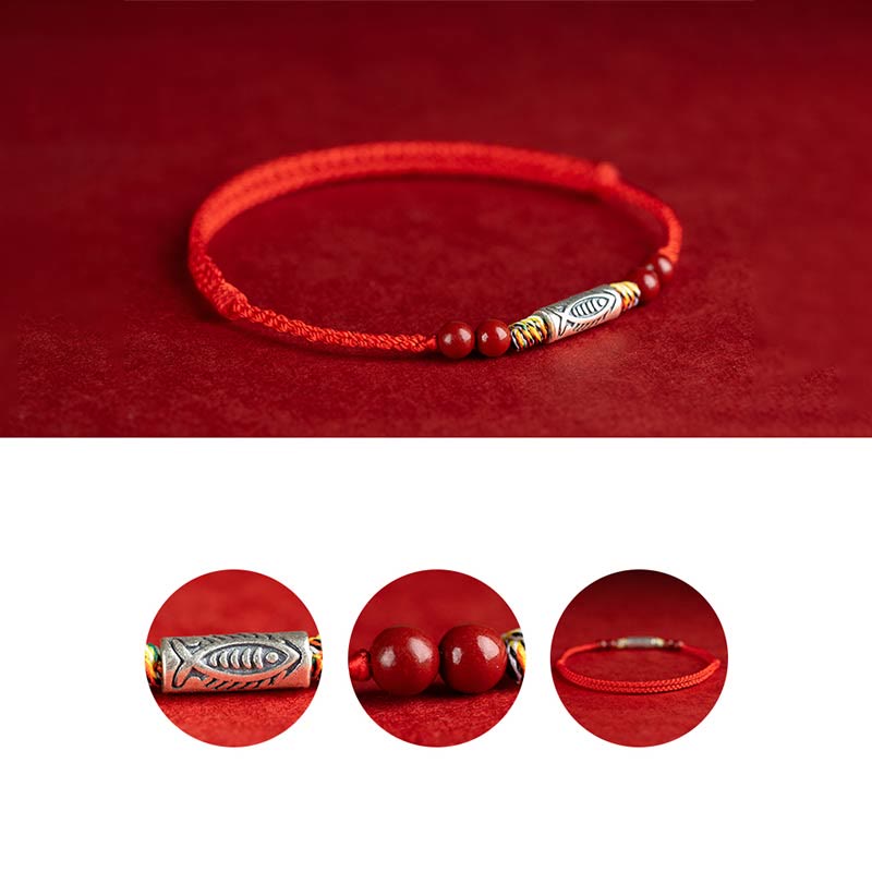 KarmaRipple's 925 Sterling Silver Koi Fish Cinnabar Bead Wealth Handcrafted Woven Bracelet Anklet p14