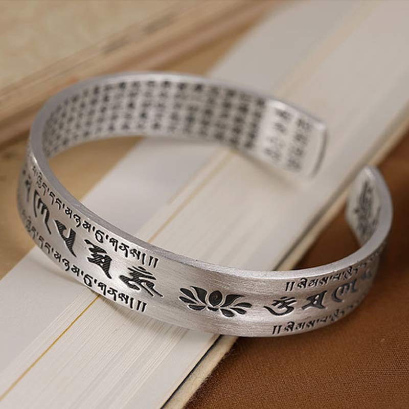 KarmaRipple's 999 Sterling Silver Om Mani Padme Hum Lotus Wisdom Bracelet Bangle p13