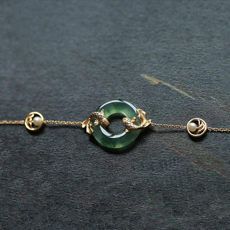 KarmaRipple's Cyan Jade Koi Fish Balancing Balance Bracelet p12