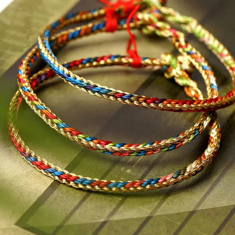 KarmaRipple's 925 Sterling Silver Fu Character Zongzi Pattern Multicolored String Fortune Handmade Woven Bracelet p16