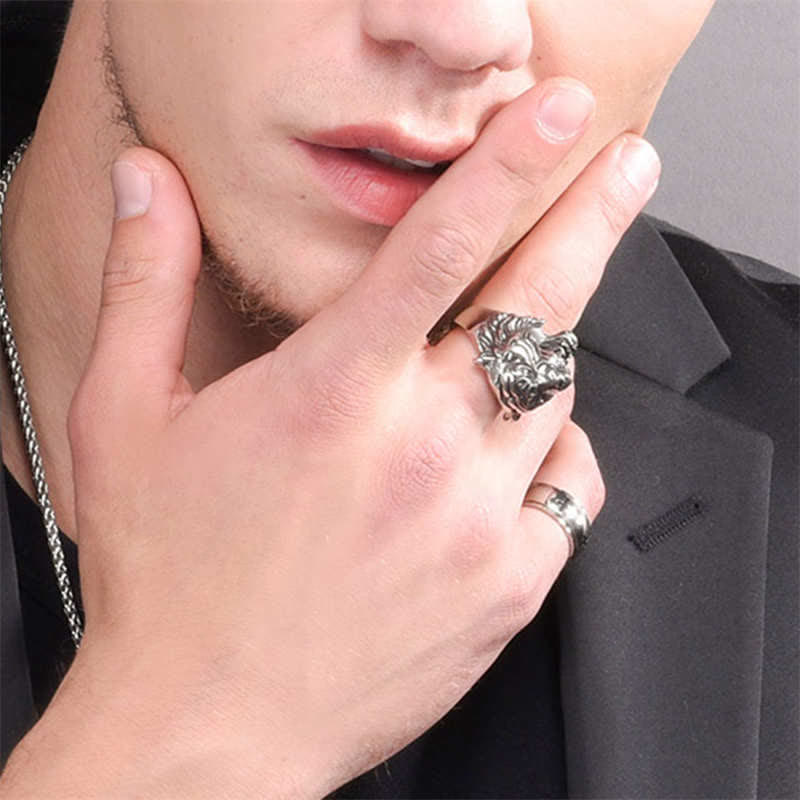 KarmaRipple's Men's Animal Tiger Head Titanium Steel Balance Calm Punk Rock Biker Ring p5