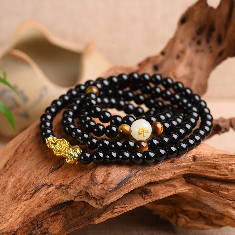 KarmaRipple's Chinese Zodiac Obsidian PiXiu Protection Mala Bracelet p1
