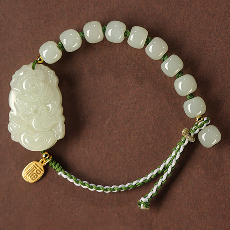 KarmaRipple's 925 Sterling Silver Chinese Zodiac Hetian Jade Happiness Fortune String Bracelet p5