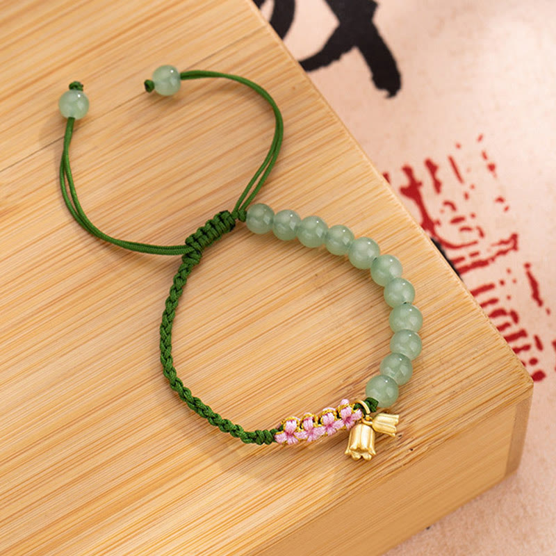 KarmaRipple's Handmade Jade Bead Lily of the Valley Talisman Fortune Woven Bracelet p2