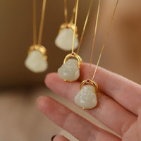 KarmaRipple's 925 Sterling Silver Authentic Hetian Jade Laughing Buddha Abundance Chain Pendant Necklace