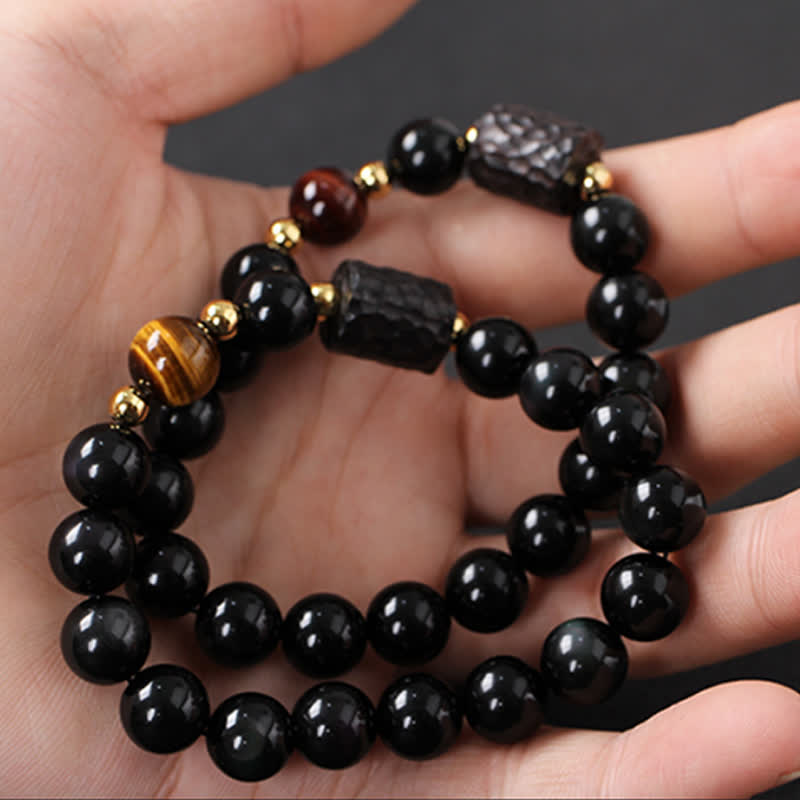 KarmaRipple's Black Obsidian Ebony Wood Red Tiger Eye Strength Pair Bracelet p10
