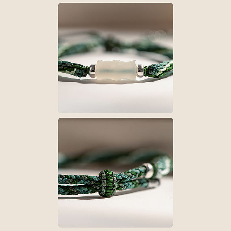 KarmaRipple's Ivory Jade Bamboo Reincarnation Weave Wealth Fortune Strength String Bracelet p8