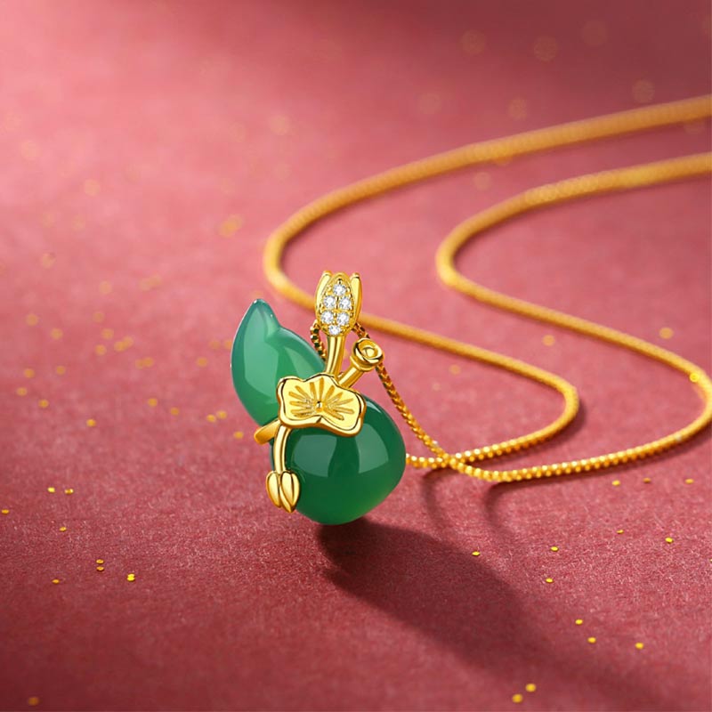KarmaRipple's Cyan Jade Gourd Lotus Leaf Abundance Necklace Pendant p3