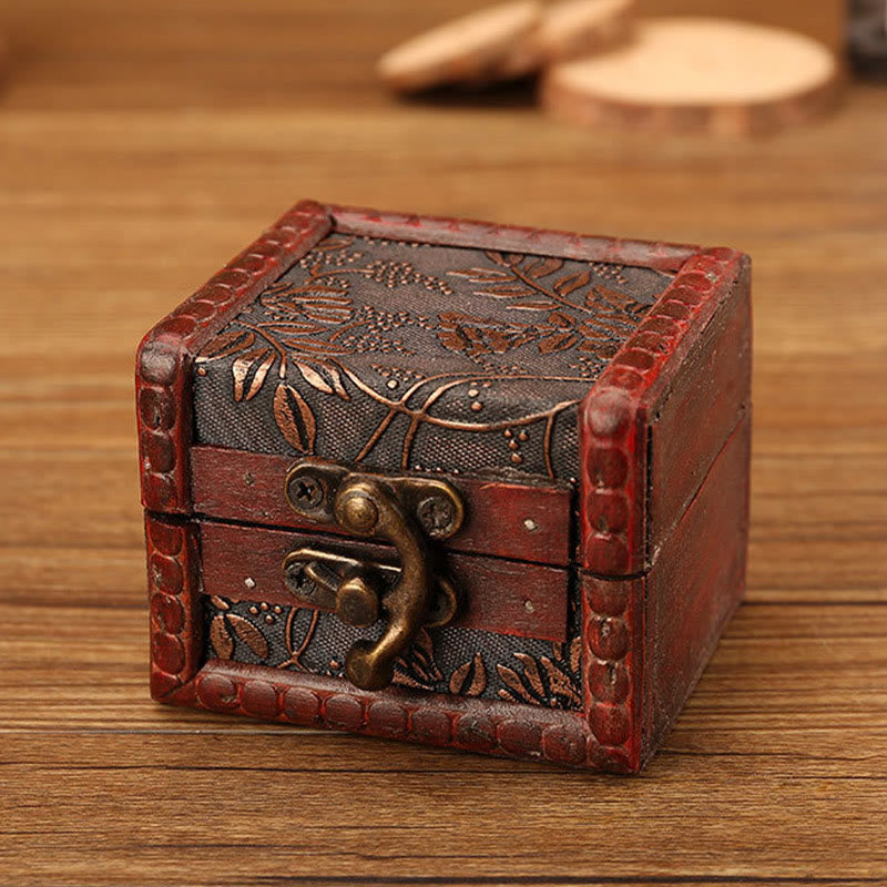 KarmaRipple's Retro Small Square Wood Jewelry Box Lotus Grass Flower Grape Bronze Coin Daffodil Jewelry Storage Box p33