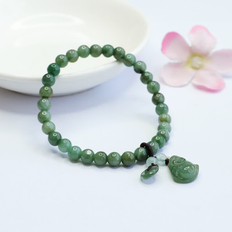 KarmaRipple's Laughing Buddha Cyan Jade Balancing Bracelet p4