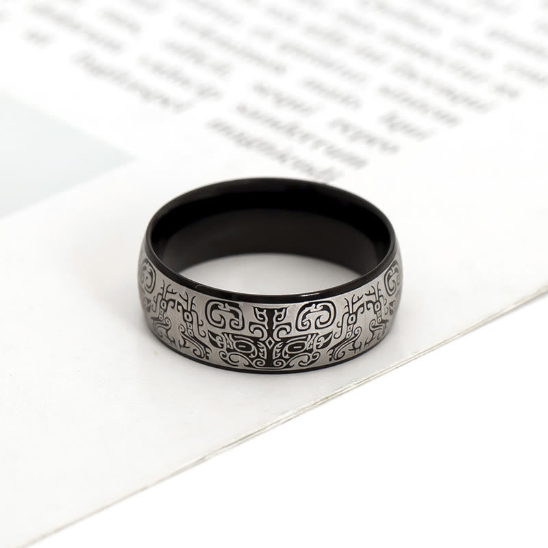 KarmaRipple's Fortunate Mythological Creature Taotie Wealth Titanium Steel Ring p24