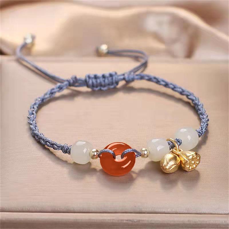 KarmaRipple's Red Agate Peace Buckle Jade Lotus Balancing Woven Bracelet p12