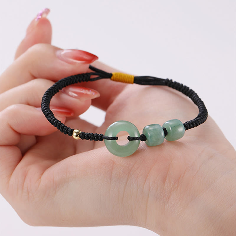 KarmaRipple's 2Pcs Green Aventurine Ivory Jade Peace Buckle Fortune Woven Pair Bracelet p10