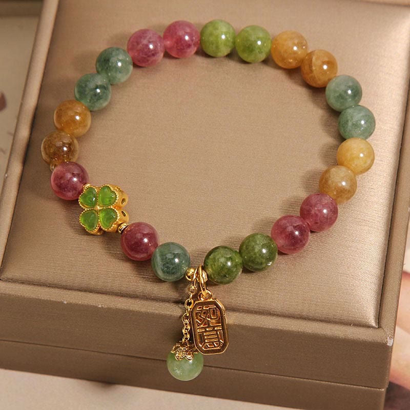 KarmaRipple's Tourmaline Jade Colorful Four-leaf Clover Positive Bracelet p4