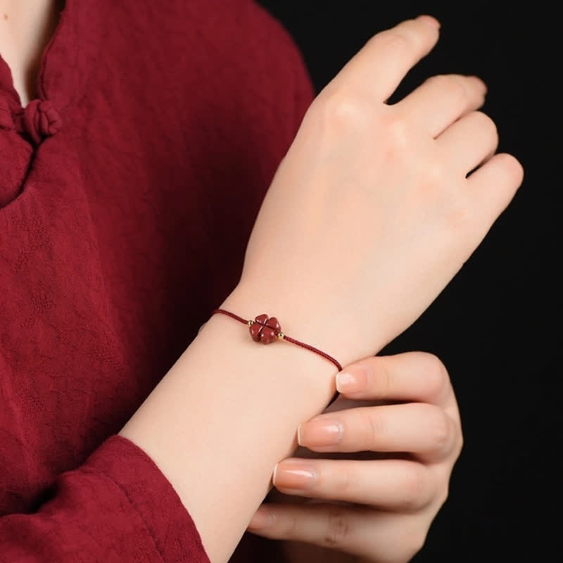 KarmaRipple's Authentic Cinnabar Four Leaf Clover Blessing Red String Bracelet Anklet p15
