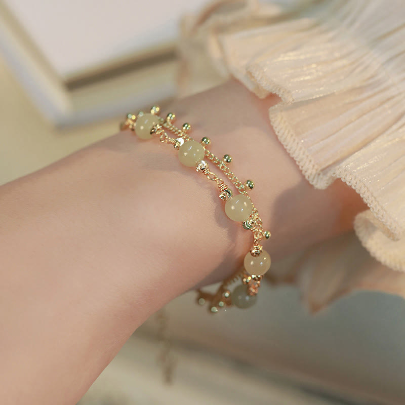 KarmaRipple's 14K Gold Plated 2 Layers Hetian Jade Bead Fortune Prosperity Bracelet p8