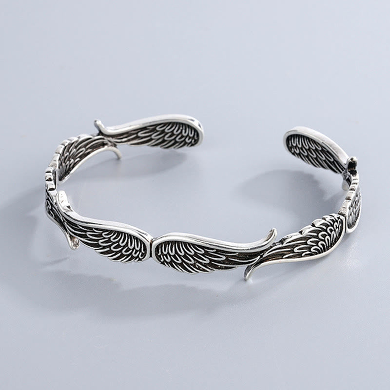 KarmaRipple's Angel Wings Feather Pattern Carved Fortune Cuff Bracelet Bangle p5