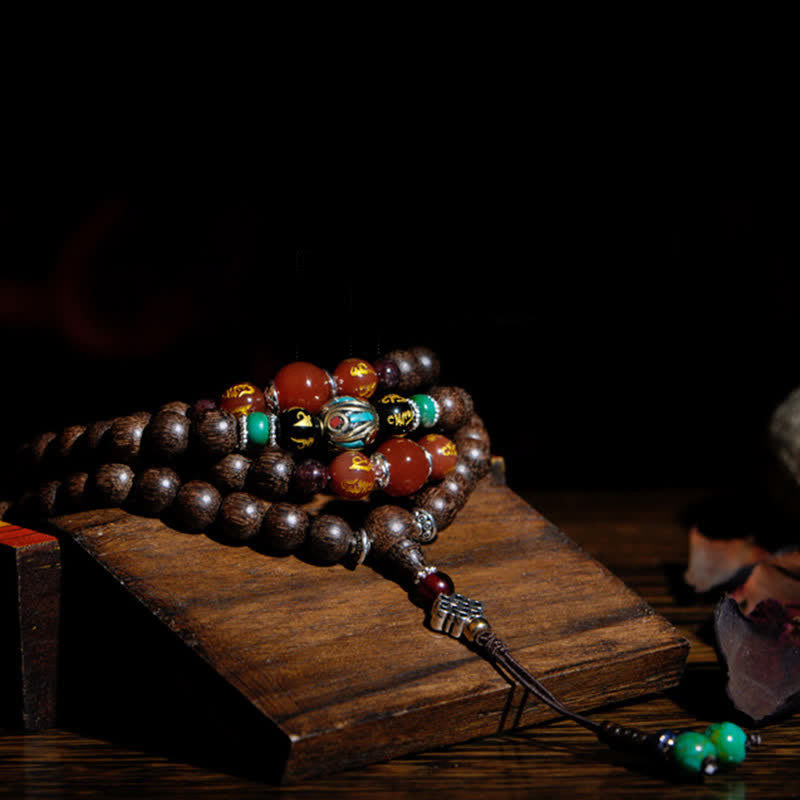 KarmaRipple's 108 Mala Beadwork Vietnam Hoi An Agarwood Red Agate Peace Strength Bracelet p5