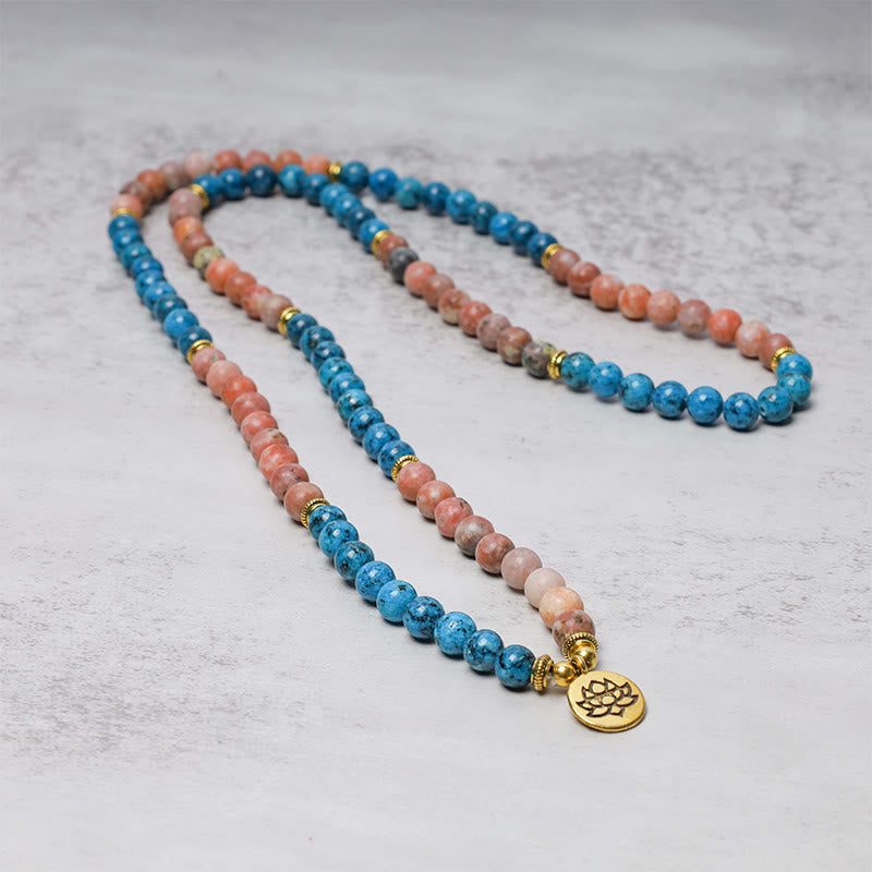 KarmaRipple's 108 Mala Beadwork Apatite Red Stone Lotus Meditation Prayer Bead Bracelet p3