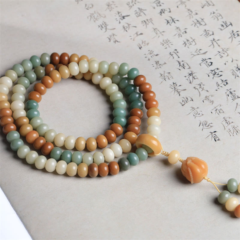 KarmaRipple's 108 Mala Beadwork Gradient Bodhi Seed Buddha Hand Engraved Peace Bracelet p2