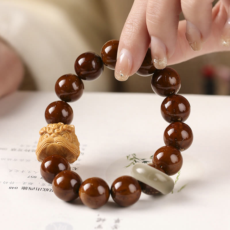 KarmaRipple's Purple Bodhi Seed Dancing Lion Wisdom Bracelet p12