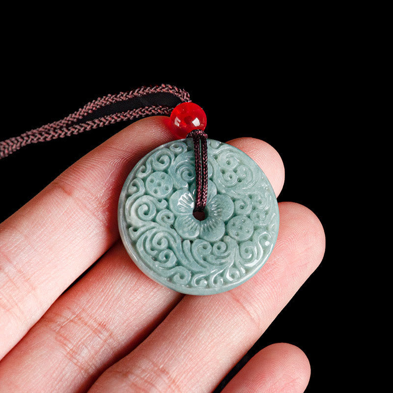 KarmaRipple's Green Jade Flower Carved Peace Buckle Abundance Pendant Necklace p8