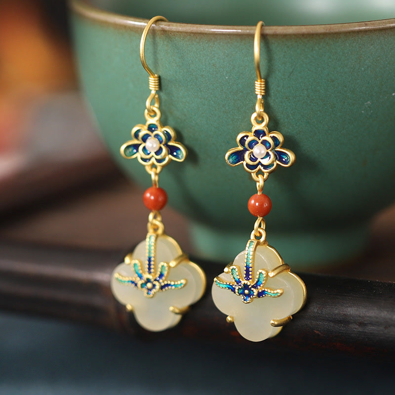 KarmaRipple's Fortunate Four Leaf Clover Jade Abundance Bronze Earrings p10
