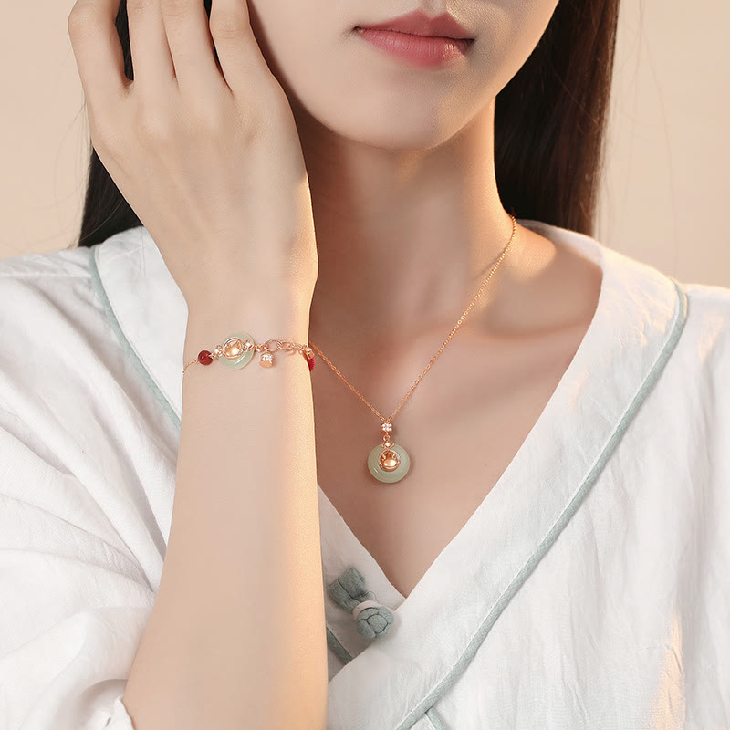 KarmaRipple's 925 Sterling Silver Year of the Dragon Authentic Hetian Jade Zircon Peace Buckle Protection Bracelet Pendant Necklace p6