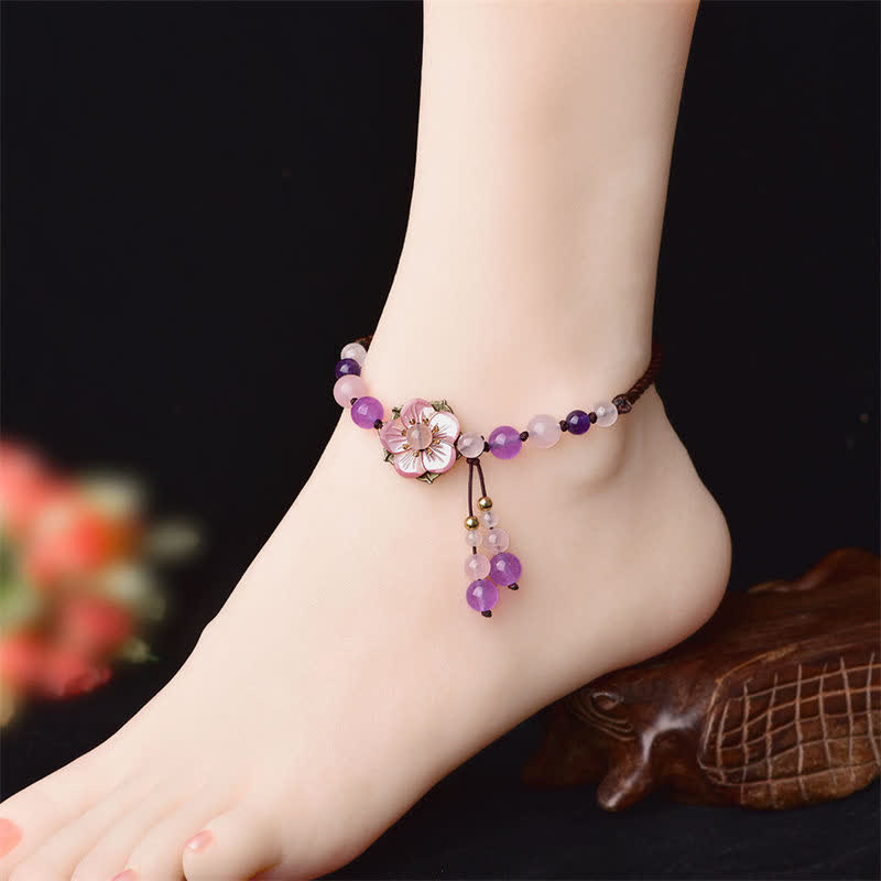 KarmaRipple's Authentic Amethyst Rose Quartz Gemstone Talisman Fortunate Balancing Anklet p3
