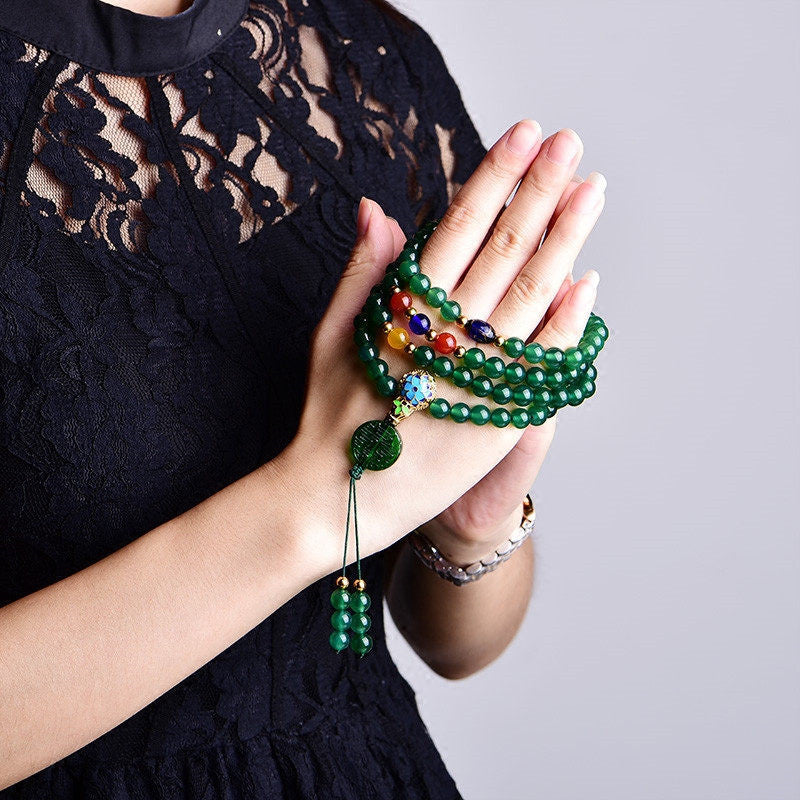 KarmaRipple's 108 Mala Beadwork Authentic Green Agate Power Support Bracelet p3
