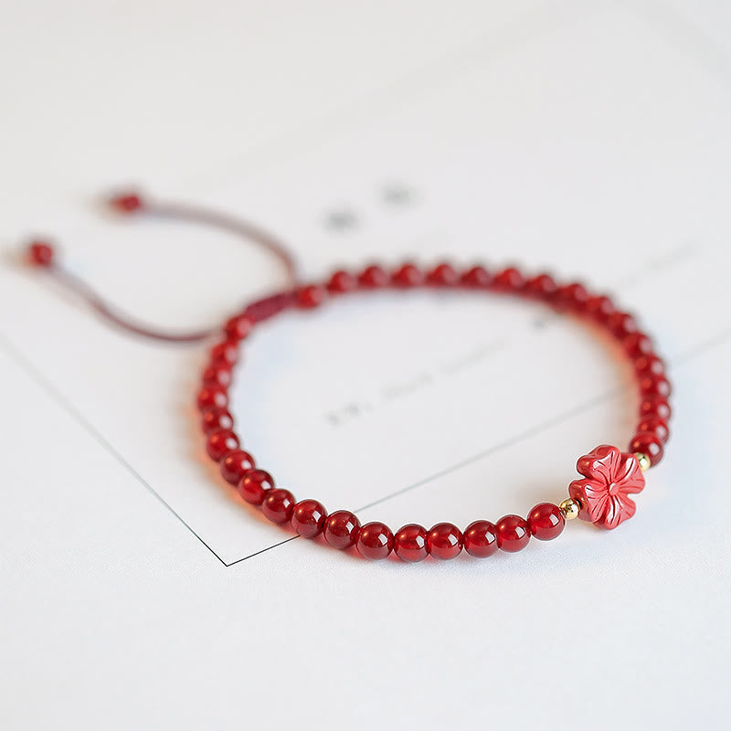KarmaRipple's Authentic Red Agate Endless Weave Four Leaf Clover Star Confidence String Bracelet p22