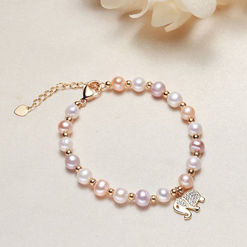 KarmaRipple's 18K Gold Plated Pearl Elephant Zircon Talisman Sincerity Bracelet p3