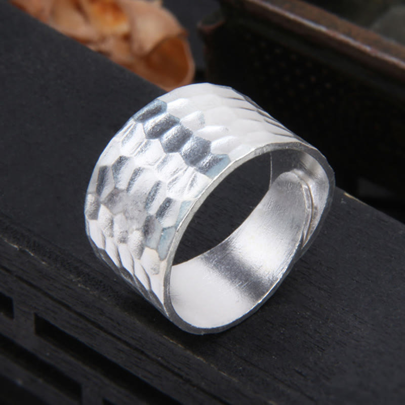 KarmaRipple's Tibetan 990 Sterling Silver Handmade Rustic Hammered Pattern Ring p6