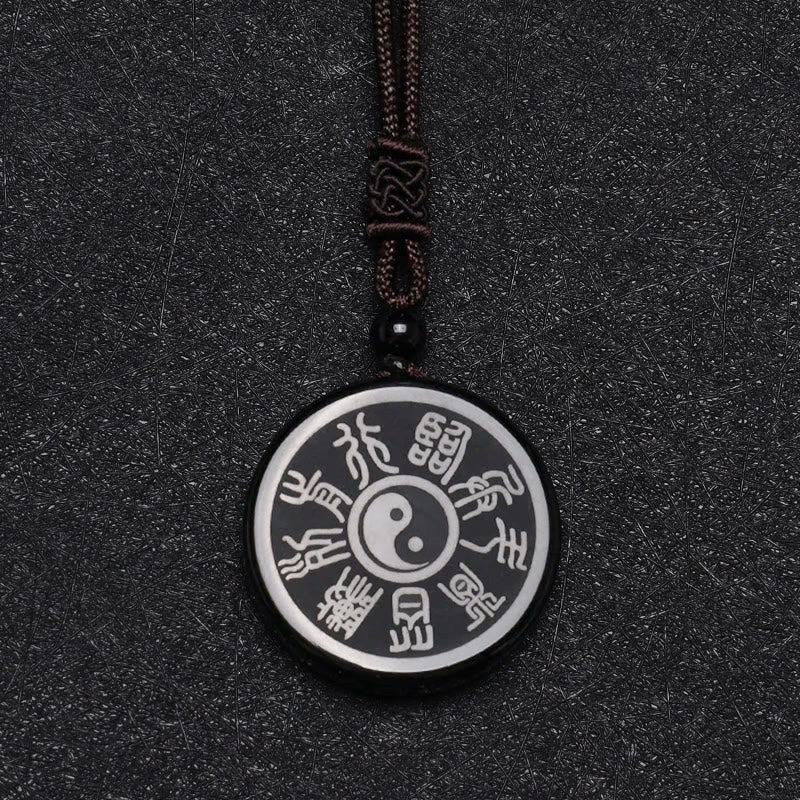KarmaRipple's Black Obsidian Taoism Five Sacred Mountains Nine-Character Mantra Carved Purification Yin Yang Pendant Necklace p11