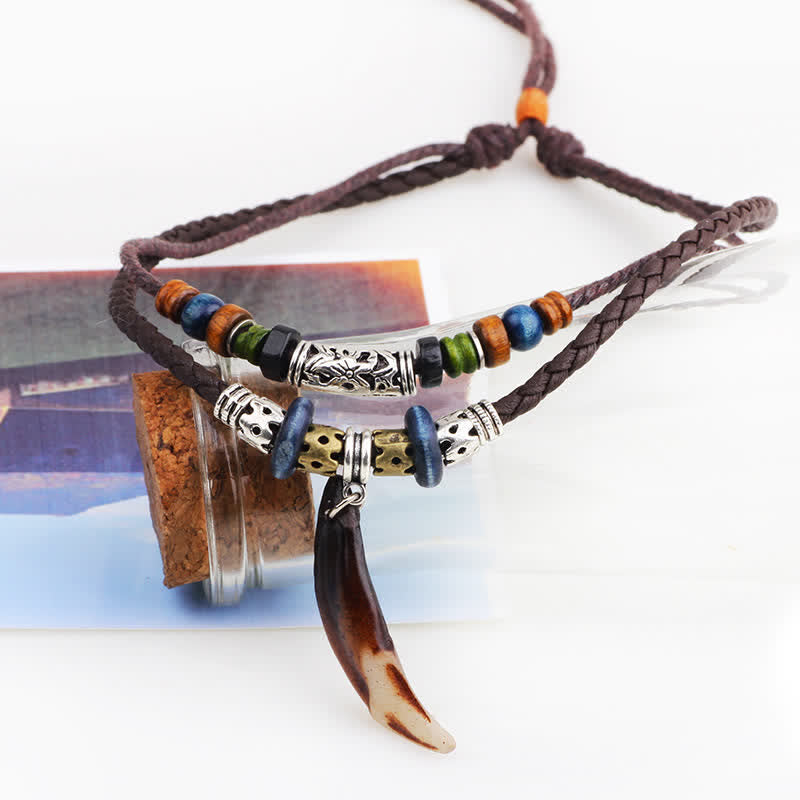 KarmaRipple's Ethnic Wolf Tooth Pattern Beadwork Wealth Pendant Necklace p5