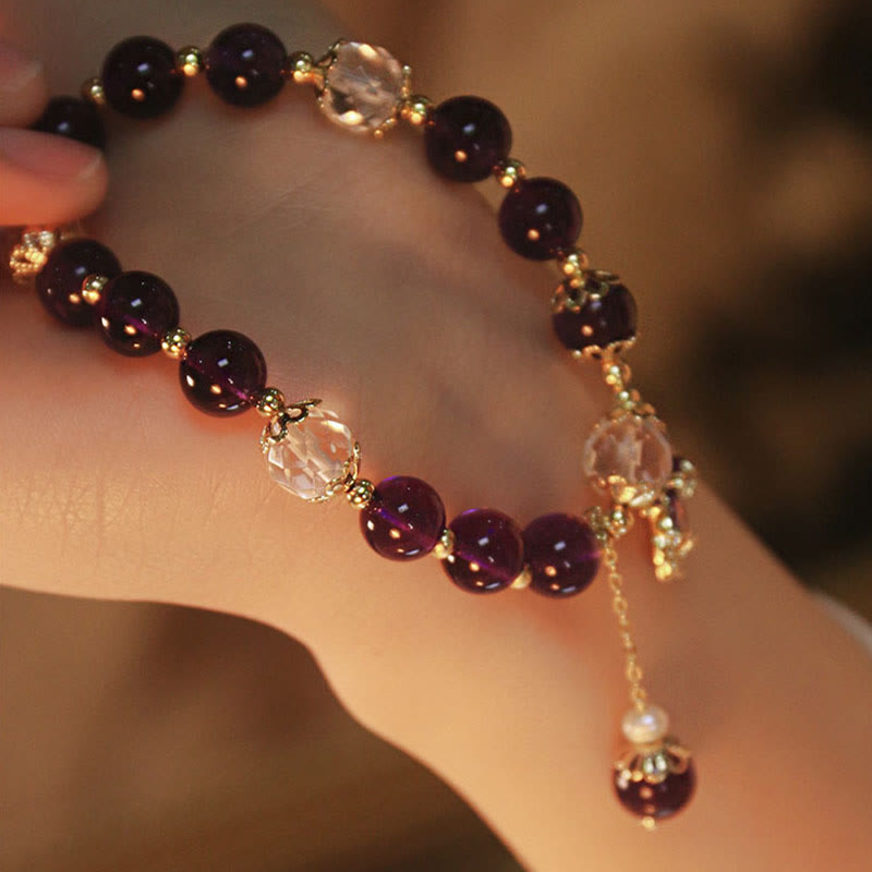 KarmaRipple's 14k Gold Plated Authentic Amethyst Balancing Maple Leaf Talisman Bracelet p7