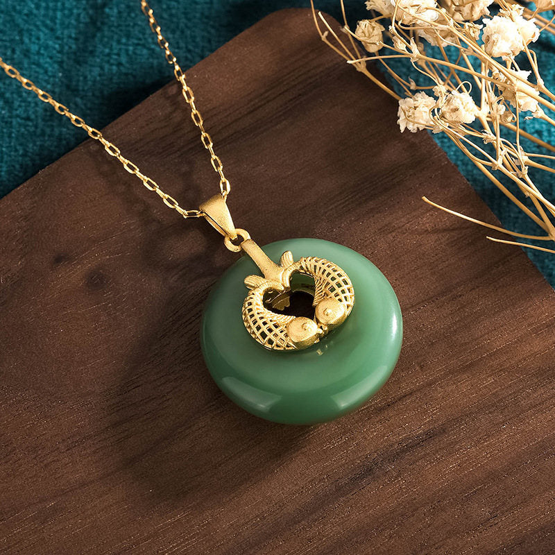 KarmaRipple's Cyan Jade Koi Fish Fortune Pendant Necklace p2