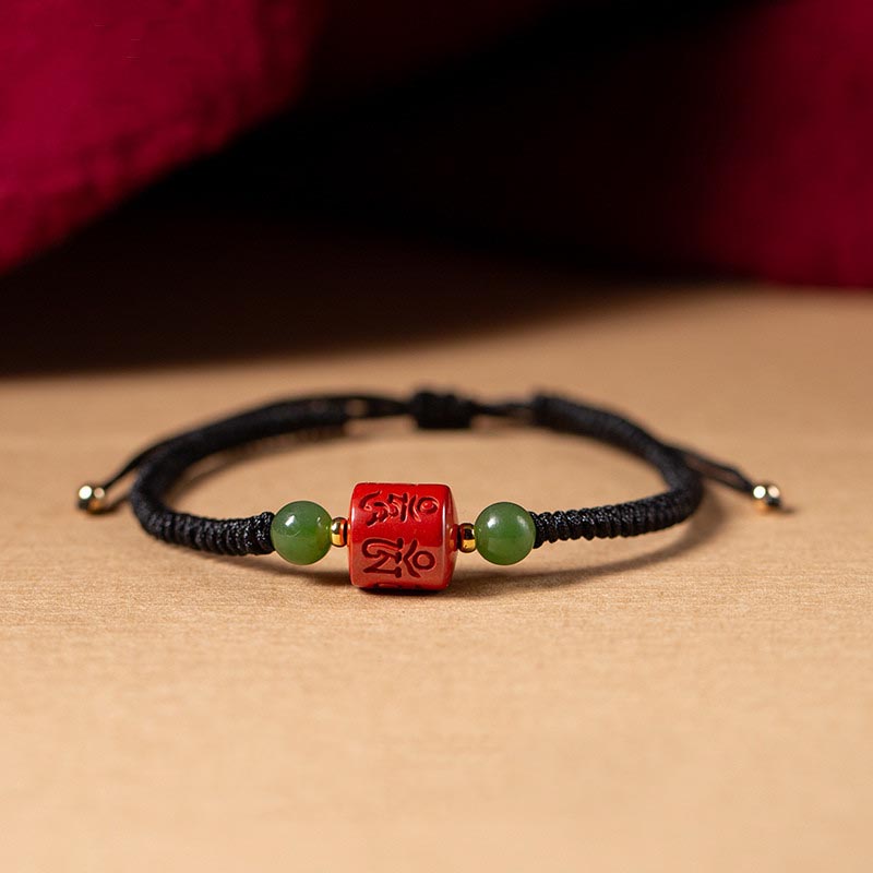 KarmaRipple's Tibetan Cinnabar Om Mani Padme Hum Engraved Blessing Woven Rope Bracelet p19