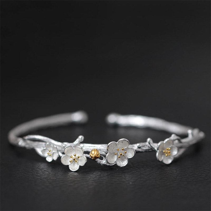 KarmaRipple's 925 Sterling Silver Plum Flower Blessing Bracelet Adjustable Bangle p13
