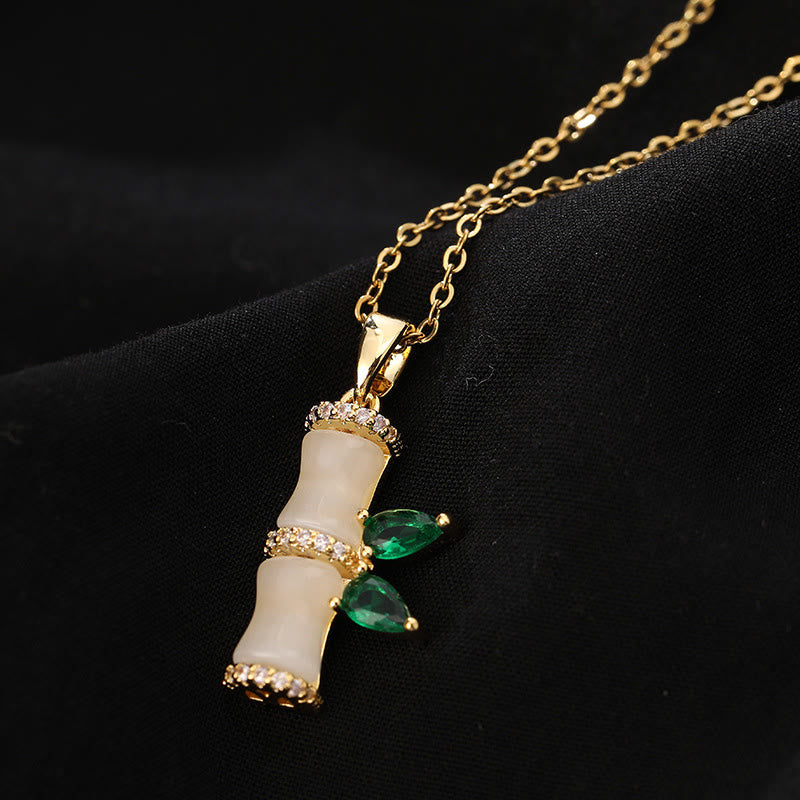 KarmaRipple's 18K Gold Plated Chalcedony Bamboo Rhinestones Balance Pendant Necklace p4