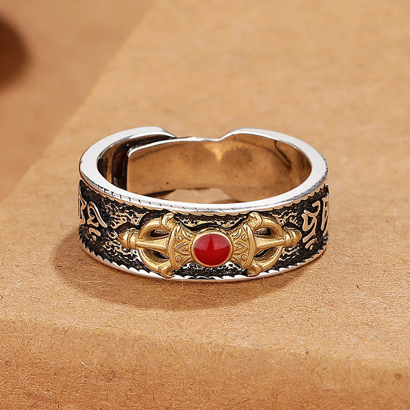 KarmaRipple's Tibetan Om Mani Padme Hum Red Agate Dorje Vajra Design Wisdom Ring p2