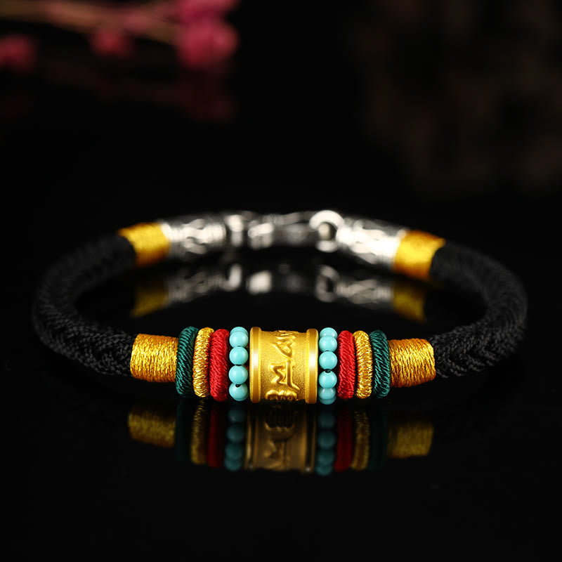 KarmaRipple's Tibet 999 Gold Om Mani Padme Hum Handmade Eight Thread Peace Weave Fortune Bracelet p55